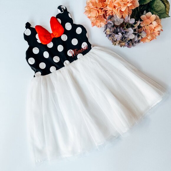 Disney Girl's Minnie Mouse 3D Bow & Dot-Print Dress (EUC) - Picture 1 of 8